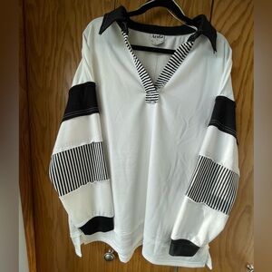 Arula Black and White Striped Varsity Top